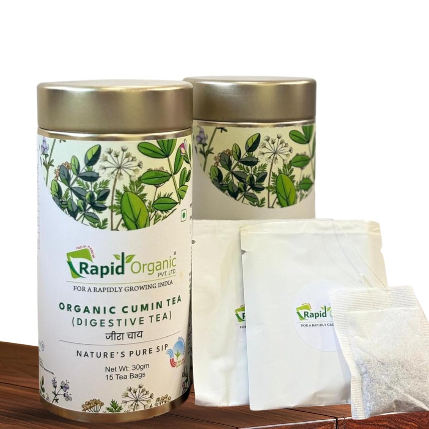 Rapid Organic Cumin Tea Bags | 100% Organic Herbal Tea | Aids Digestion, Boosts Immunity & Metabolism | Caffeine-Free, Vegan, No Preservatives | 15 Tea Bags